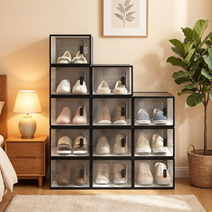 Caja zapatos apilable transparente negro 18,5x25x35,5cm