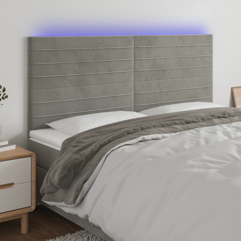Cabecero con luces LED terciopelo gris claro 160x5x118/128 cm eso3784
