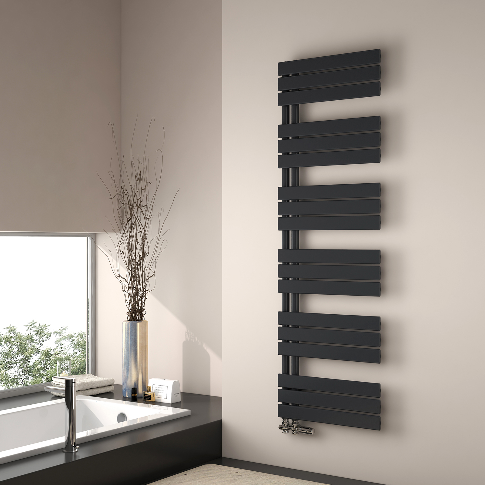 Emke radiador toallero agua caliente 160x50cm, panel negro mate, vertical