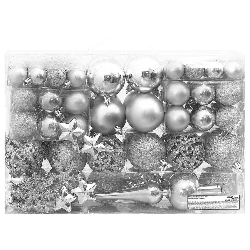 vidaXL juego de bolas de navidad 111 pzas poliestireno plateado
