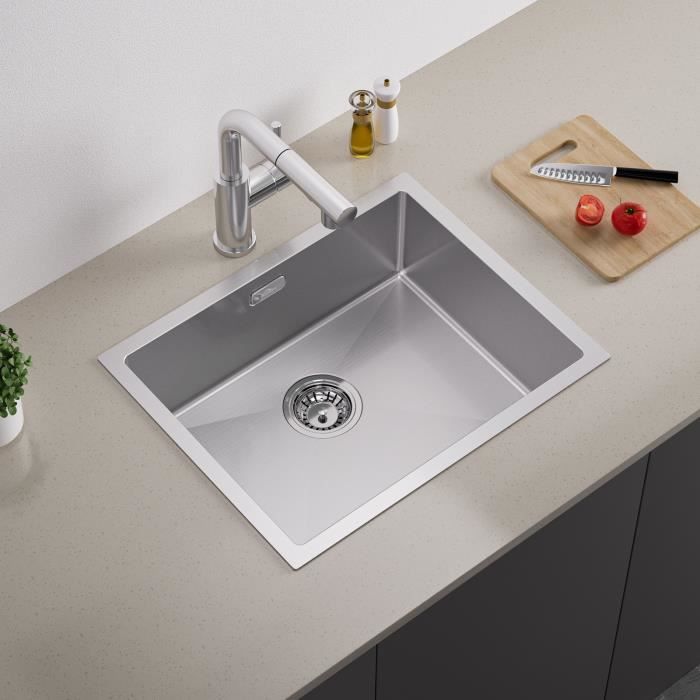 Fregadero de 1 seno, 55x44x19cm, fregadero de cocina de acero inoxidable ce