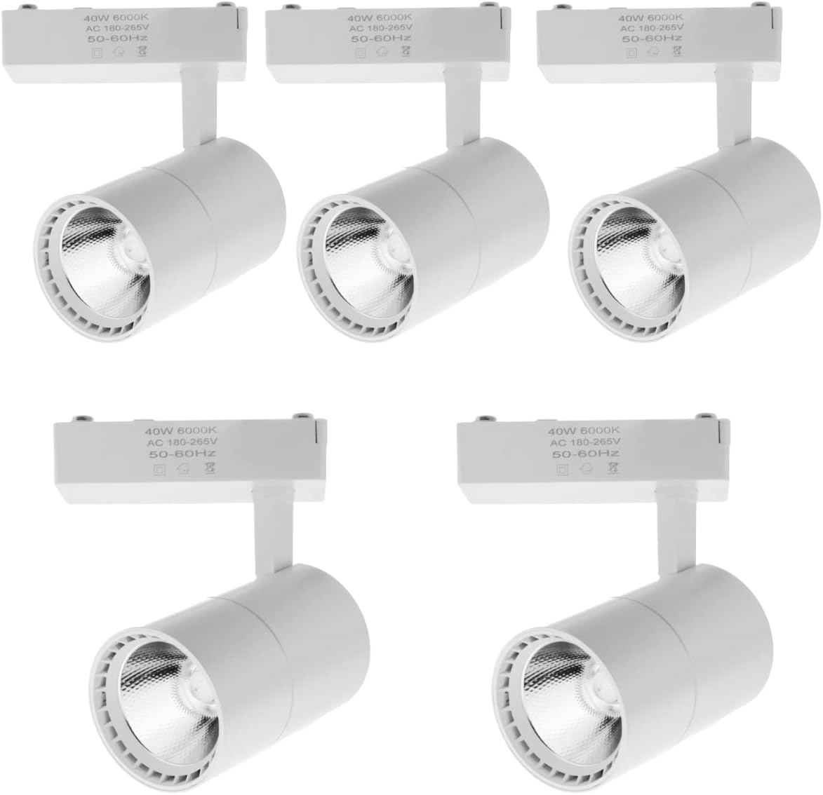 5x foco LED carril 40w, luz fria 6000k, 2700 lm, 220v monofásico, blanco
