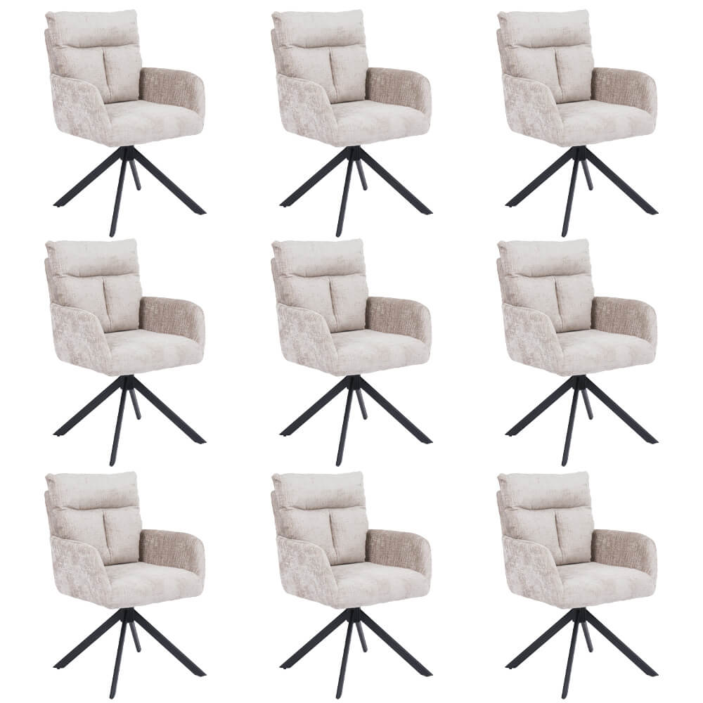 Silla de comedor con reposabrazos aluna chenille - lote de 9 beige