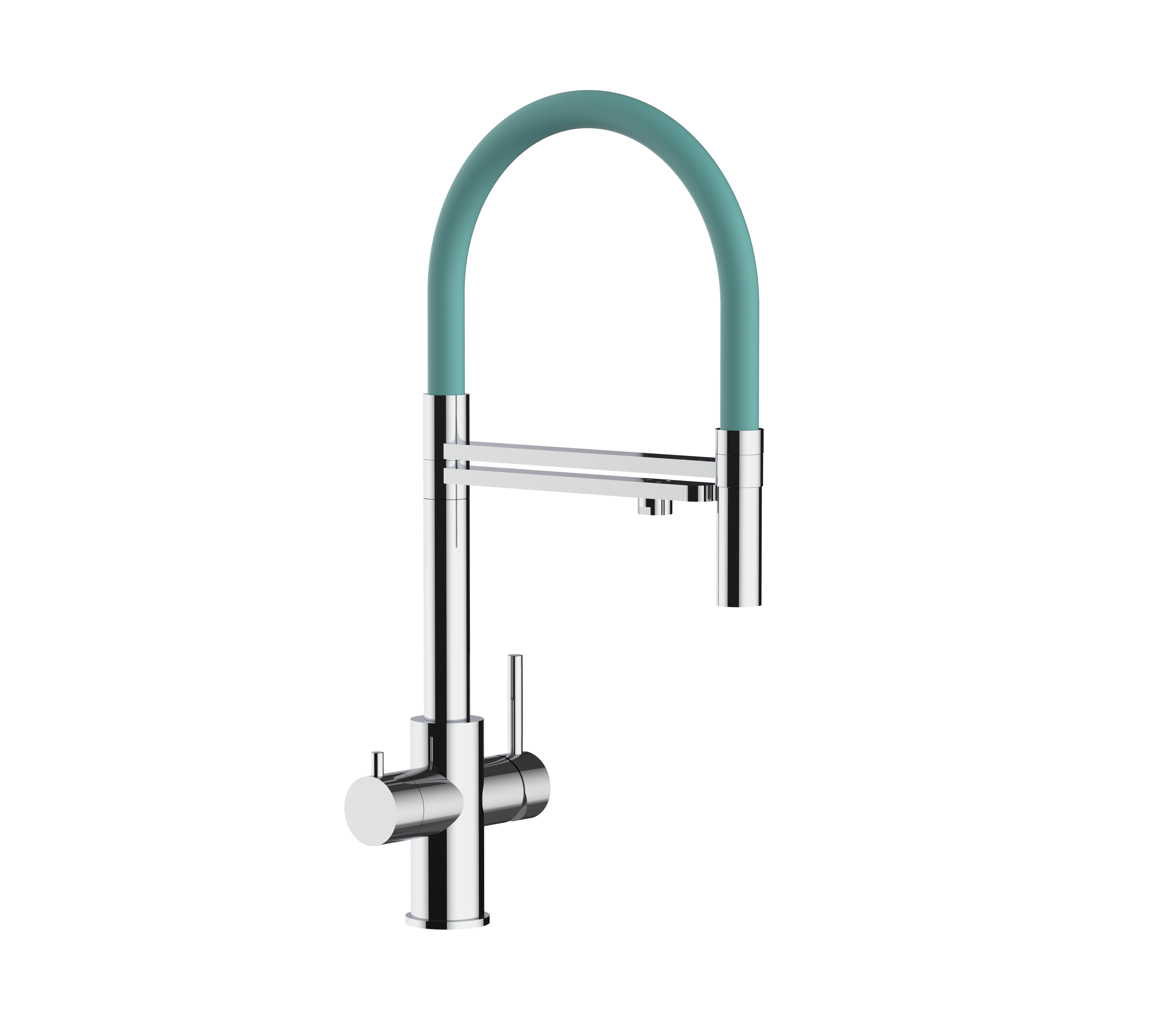 Grifo cocina 5 vías acero inox ducha 2 chorros amovible, pulido / turquesa