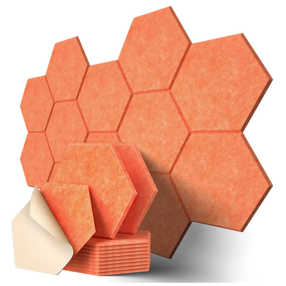 Yoevu panel acústico hexagonal 30x30x1cm - pack de 12, naranja