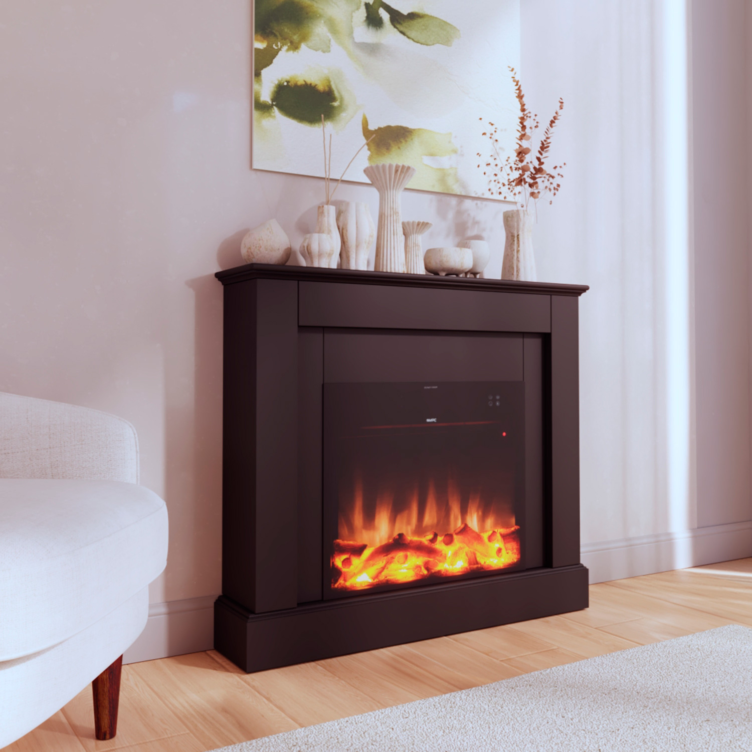 Marco chimenea mpc camillo negro madera mdf para inserto electrico de 60 cm