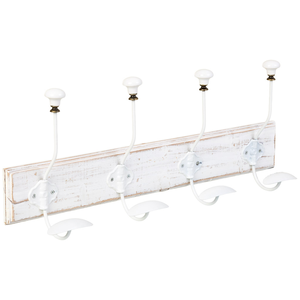 Percha de pared de madera con 4 ganchos 52x1.3x8h cm