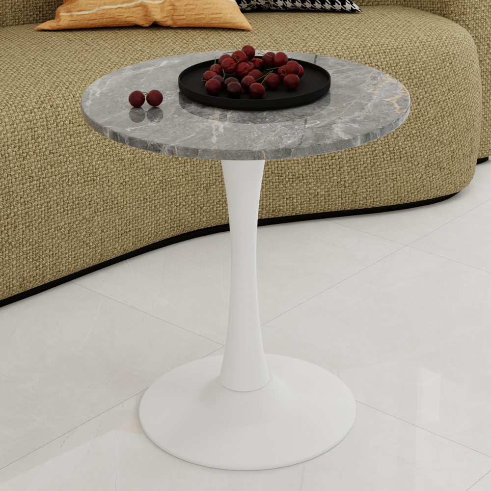 Mesa auxiliar redonda mármol sintético blanco y gris ø70x72cm