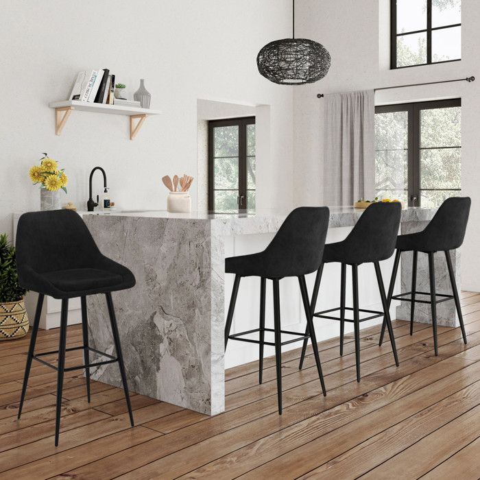 Taburetes de bar modernos - terciopelo negro - lote de 4