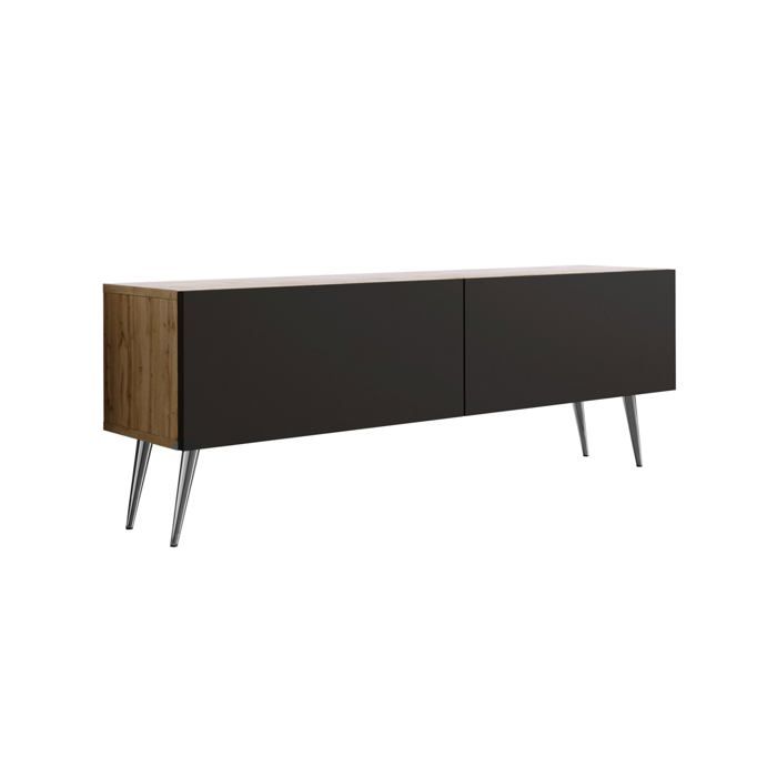 Mueble tv - roble wotan negro mate - 140 x 52 x 32 cm