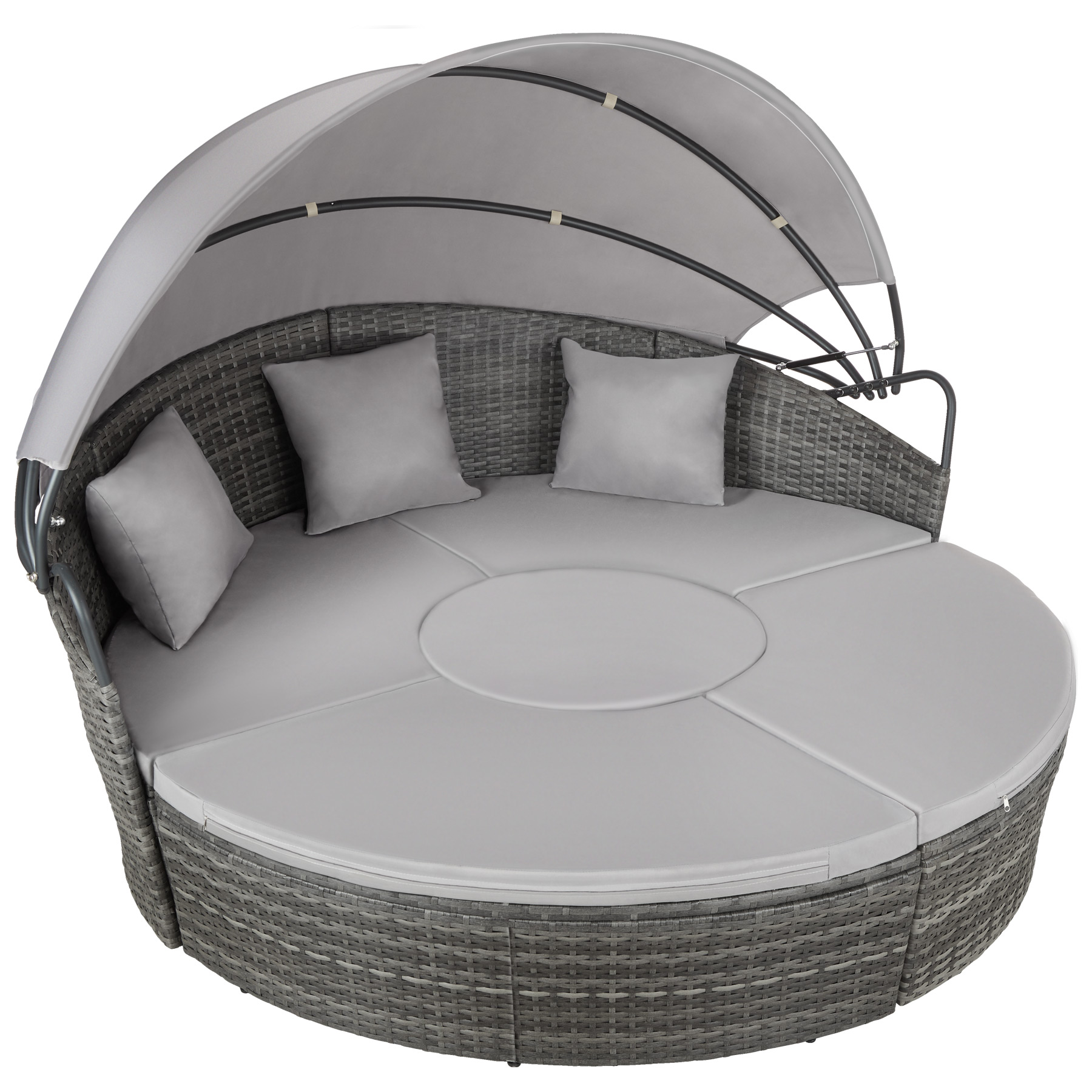 Isla de ratán resistente y con toldo, 175 x 171 x 83-136 cm, gris