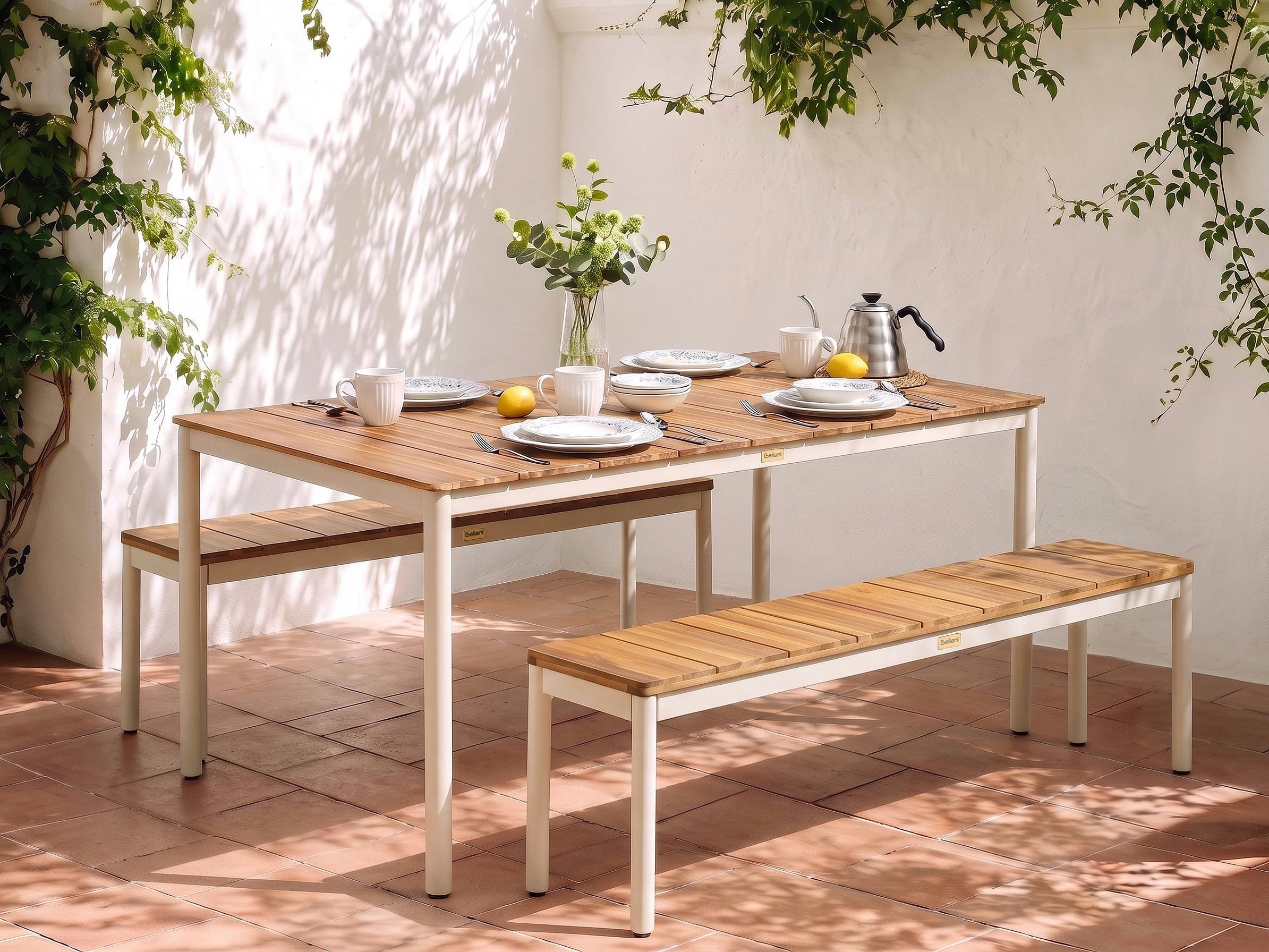 Conjunto de 2 bancos de jardín giovinazzo 163 cm madera de acacia marrón