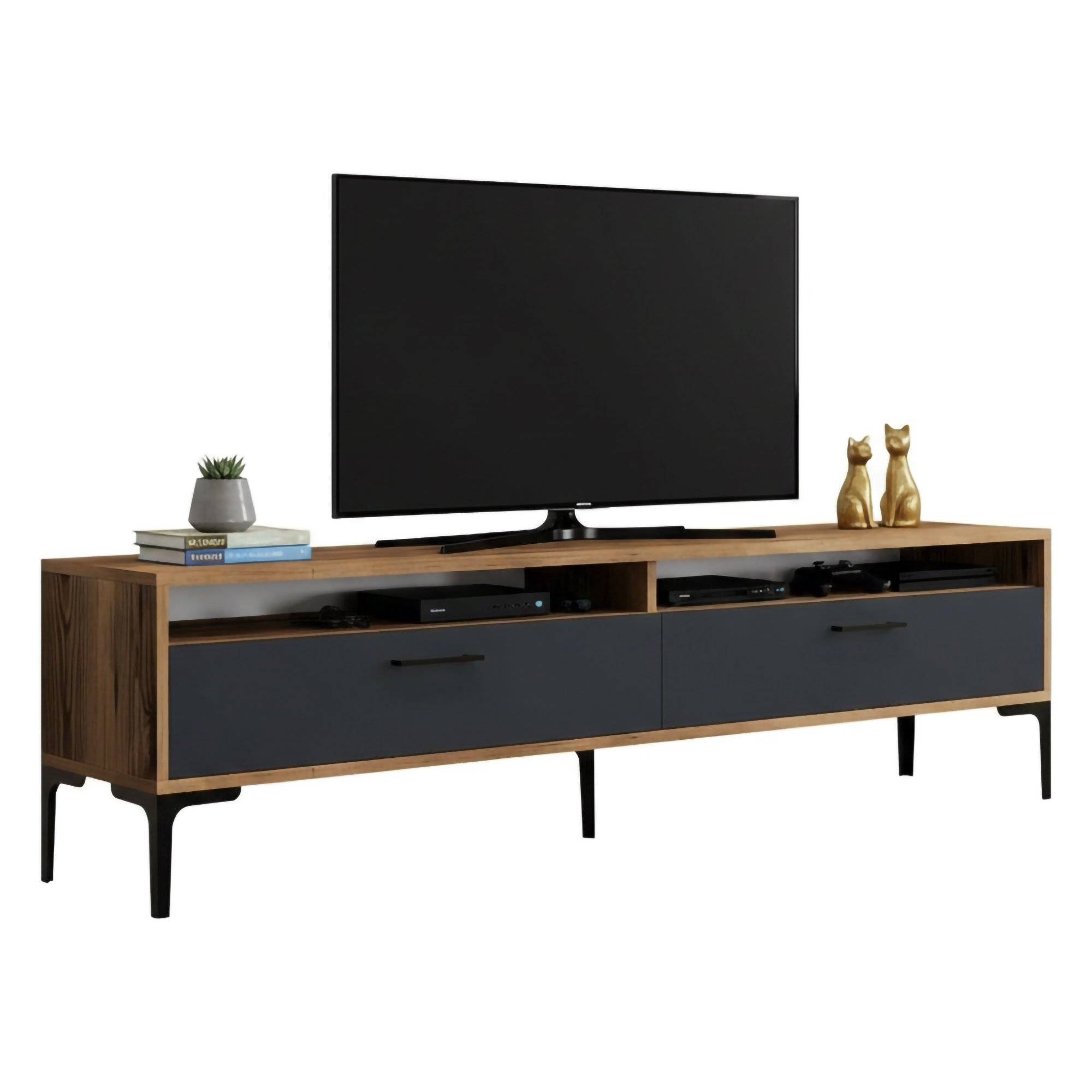 Mueble para tv angiari, 2 estantes, madera nobilitada nogal