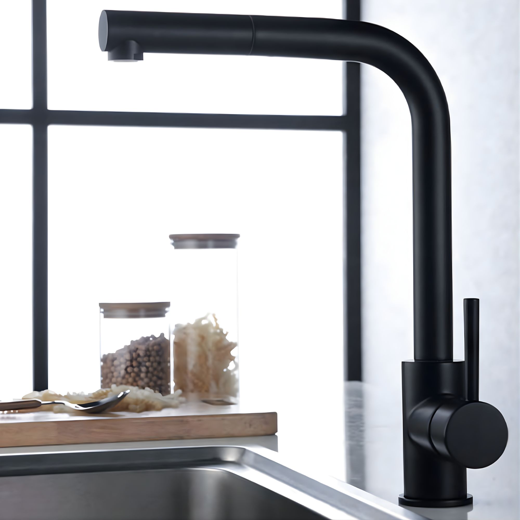 Imex - grifo monomando de cocina extraíble negro serie malta