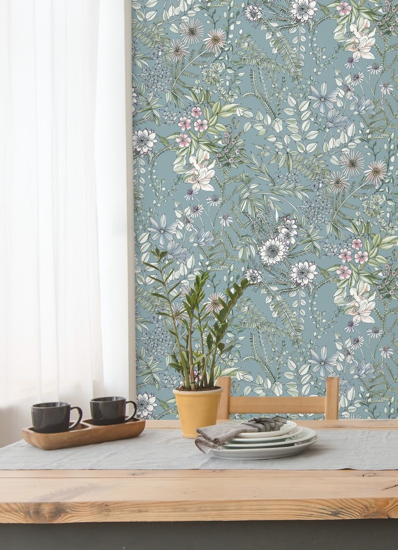 Papel pintado gaulan lavable flores y plantas hojas 5.23m²