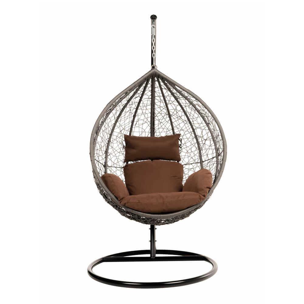 Silla colgante de poliratán con funda de lluvia cielo - gris/marrón