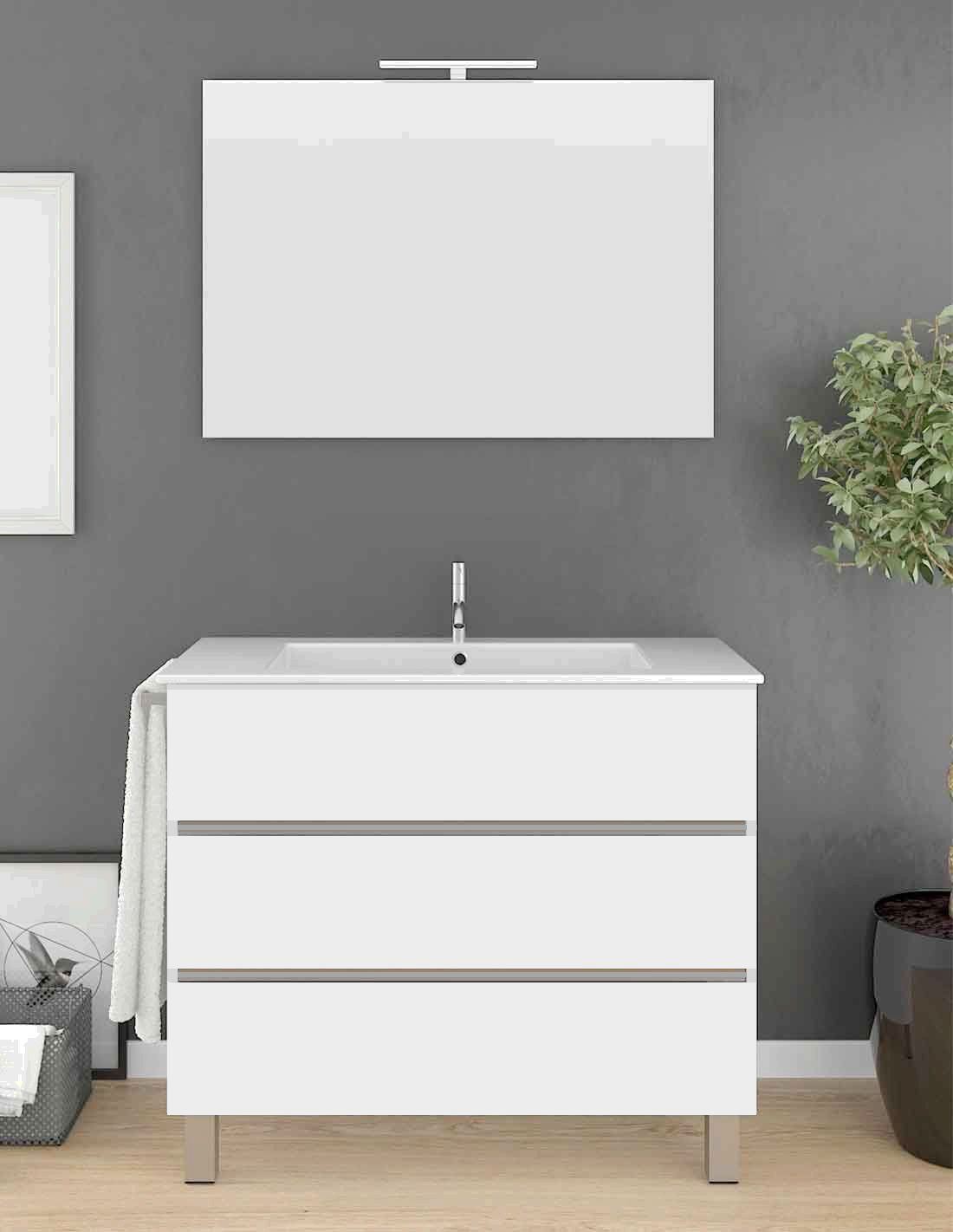 Mueble imperia 3 cajones, lavabo y espejo blanco 80 x 40 cm