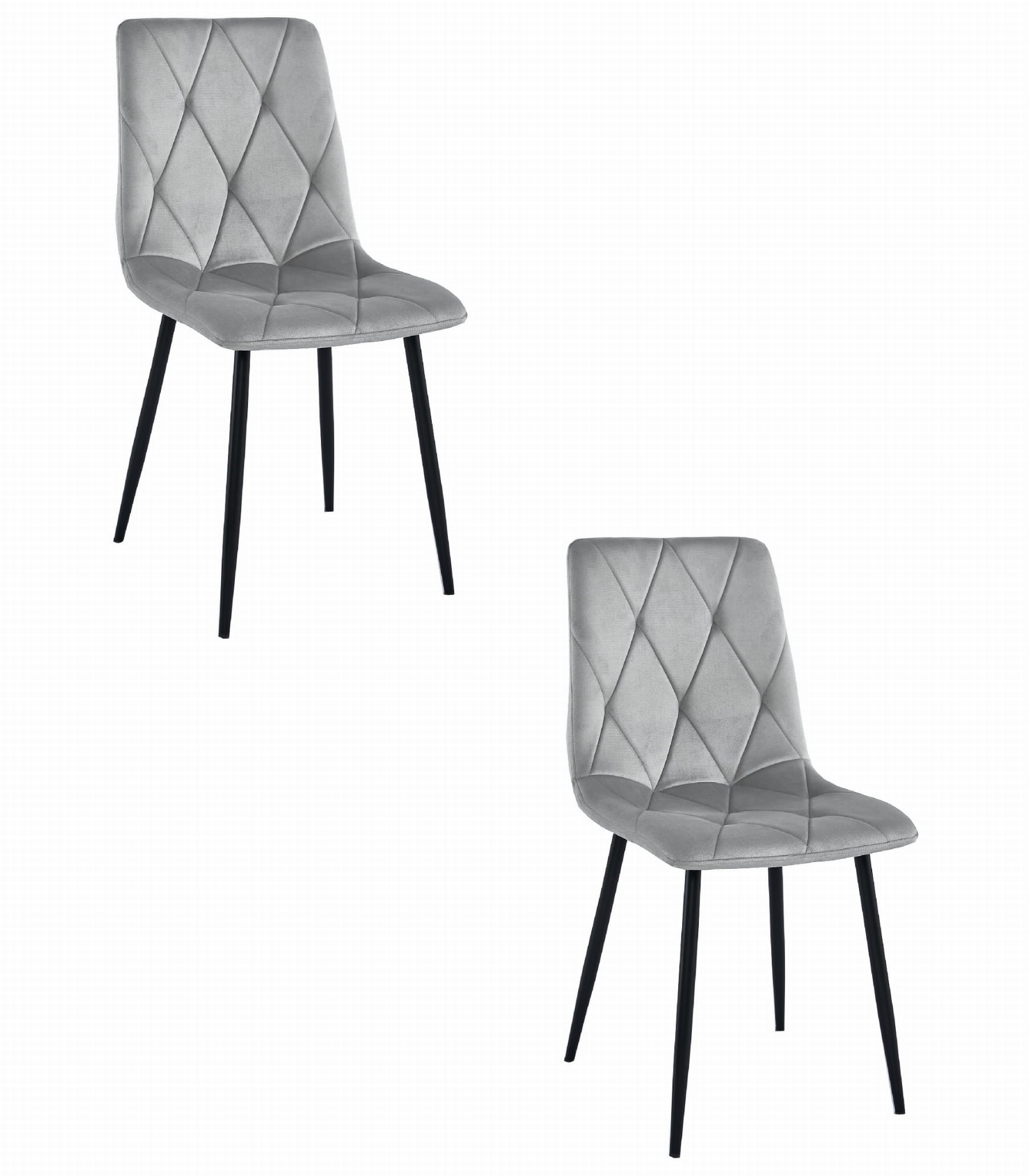 Silla valora tyra, terciopelo gris plata, patas negras, juego de 2