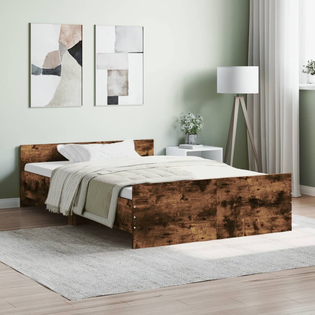 Cama con cabecero piecero roble ahumado 120x190cm
