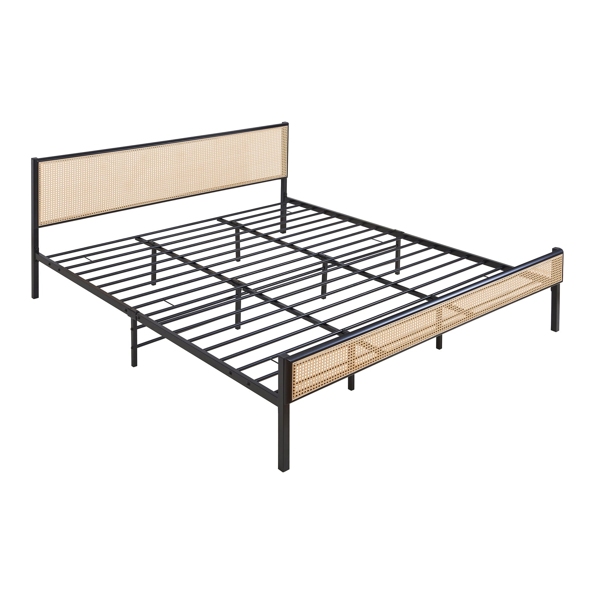 Cama metal linköping cabecero + colchón 180x200cm negro / ratán [en.casa]