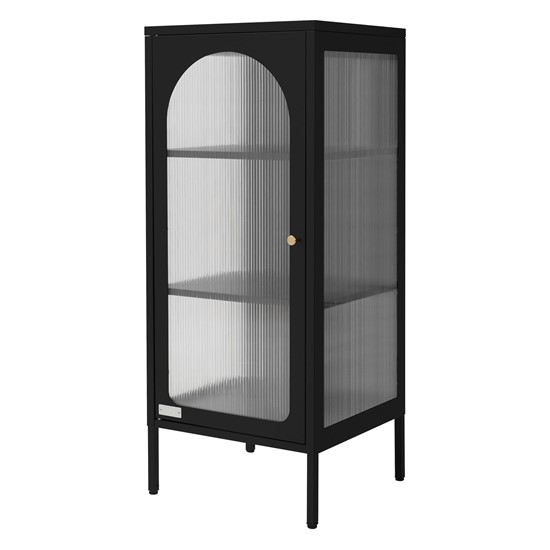 Vitrina 42x102,5x40 cm, negra, estrecha con 3 compartimentos y 1 puerta
