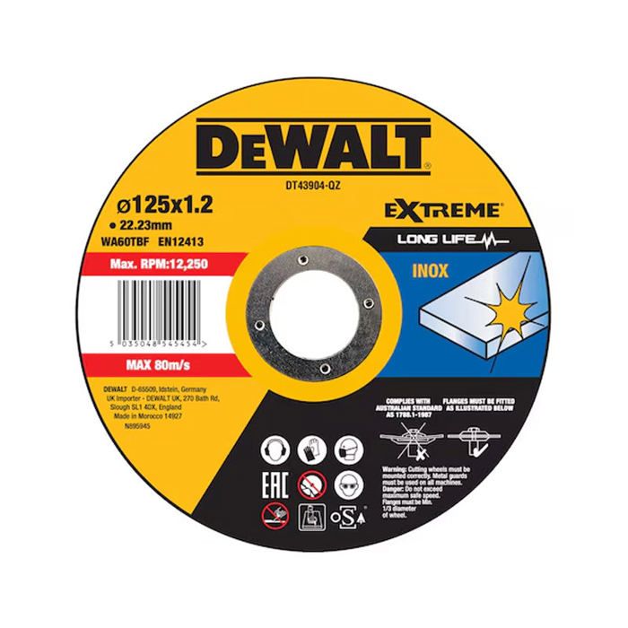 Disco de corte - Dewalt - dt43904 - 125x22,2mm - grano de óxido de aluminio
