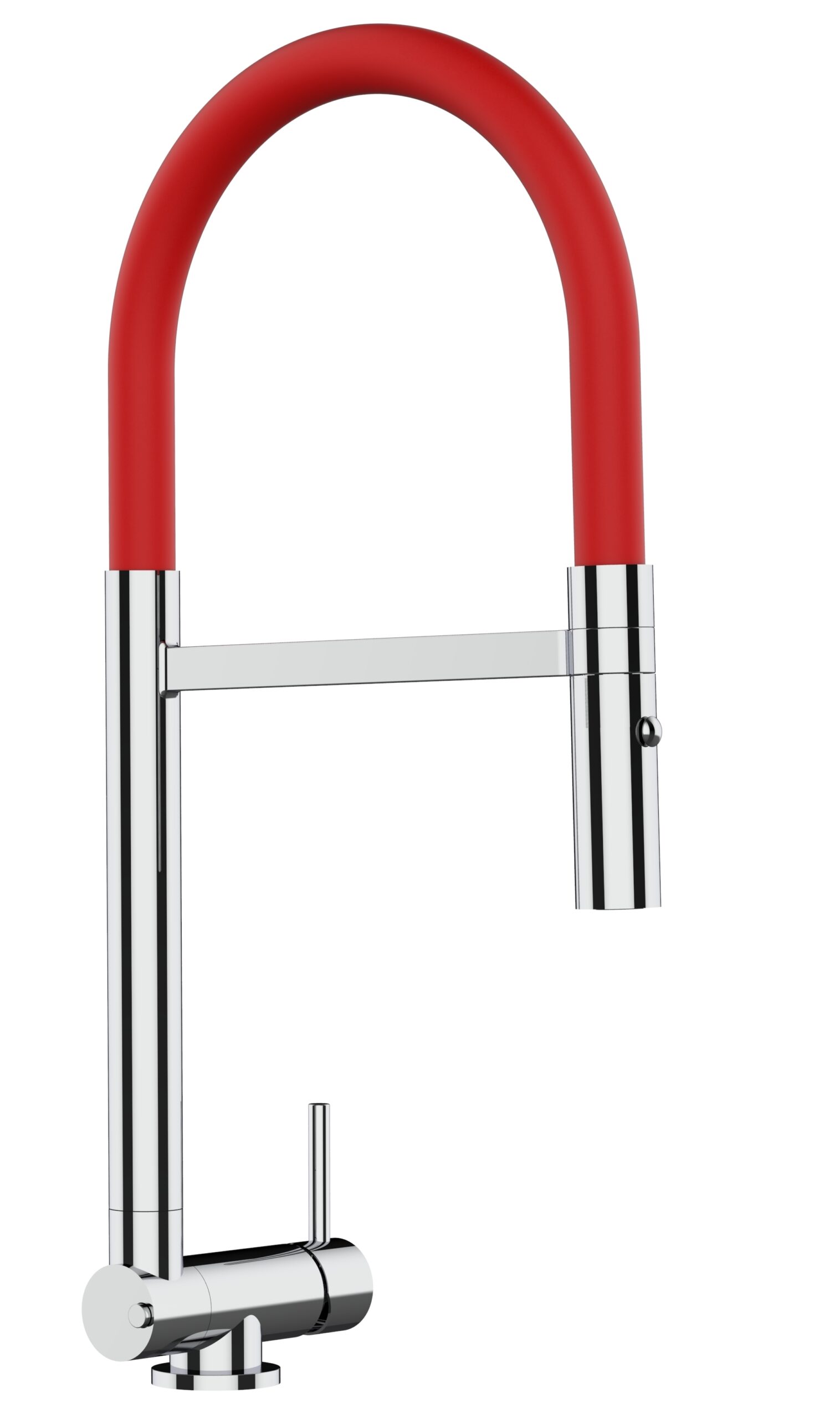Grifo cocina abatible 4,5cm cromado caño flexible rojo ducha 2chorros