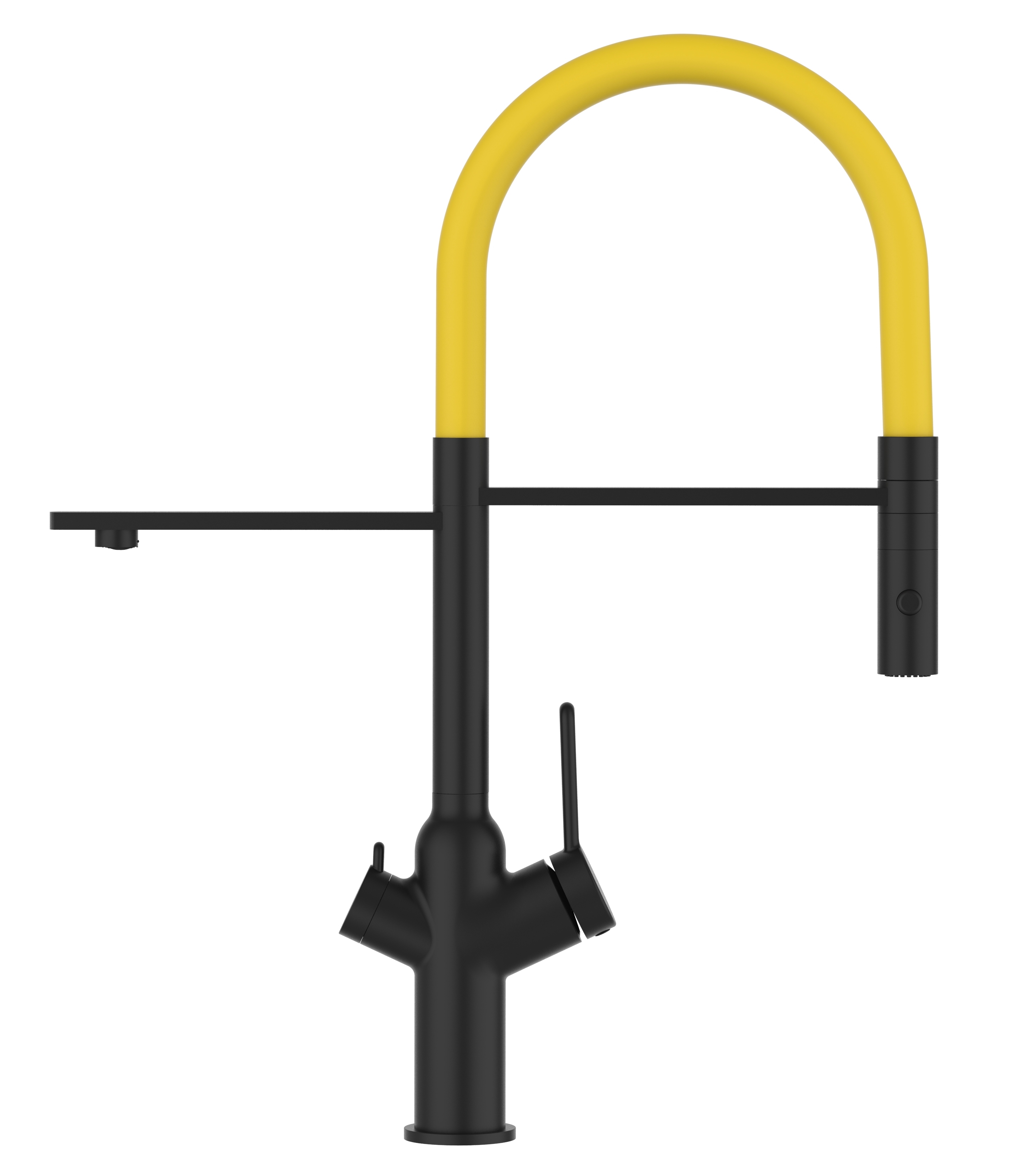 Grifo cocina 4 vías negro BOD caño giratorio amarillo ducha 2chorros