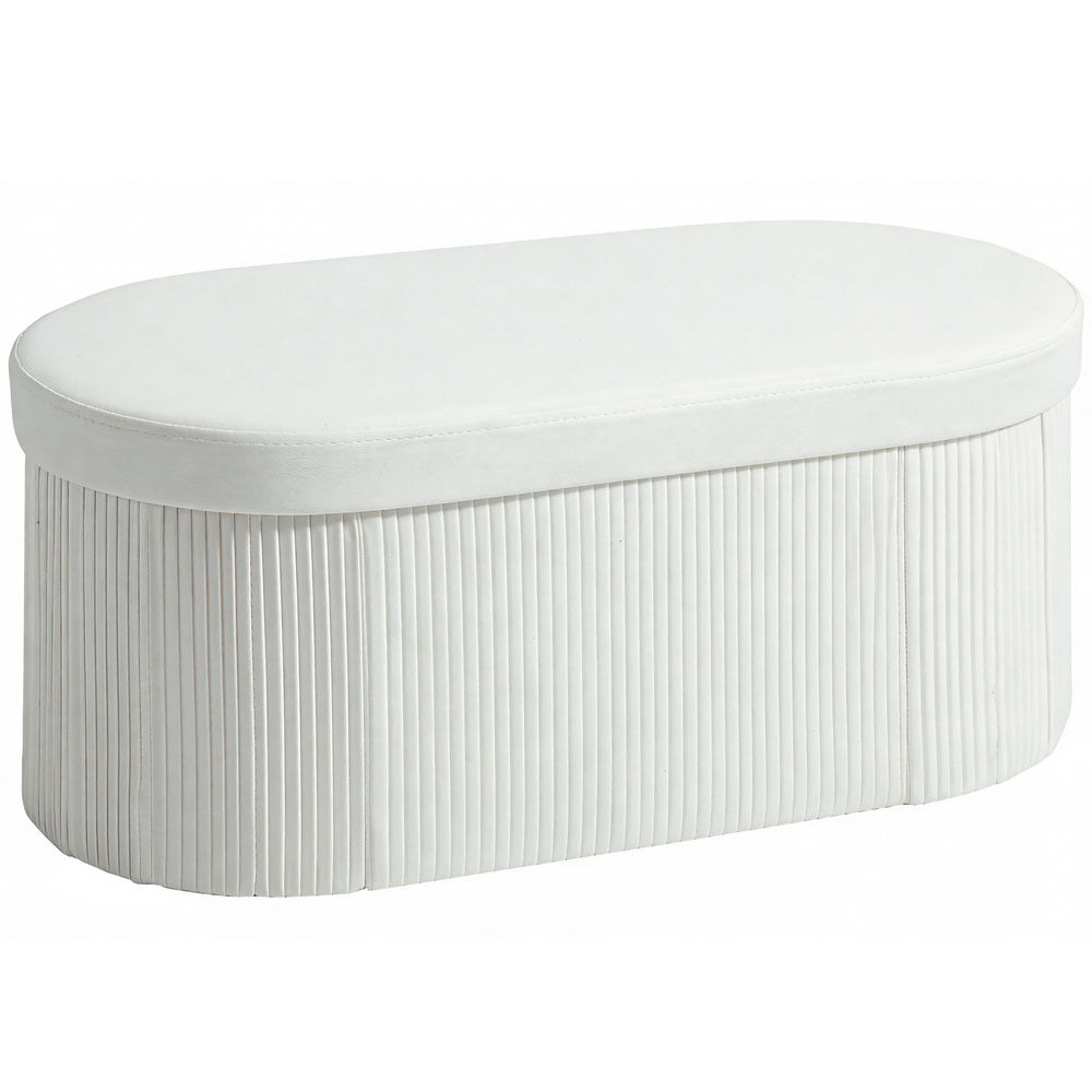 Banco de almacenaje 76x38x35 cm terciopelo, tela no tejida color beige
