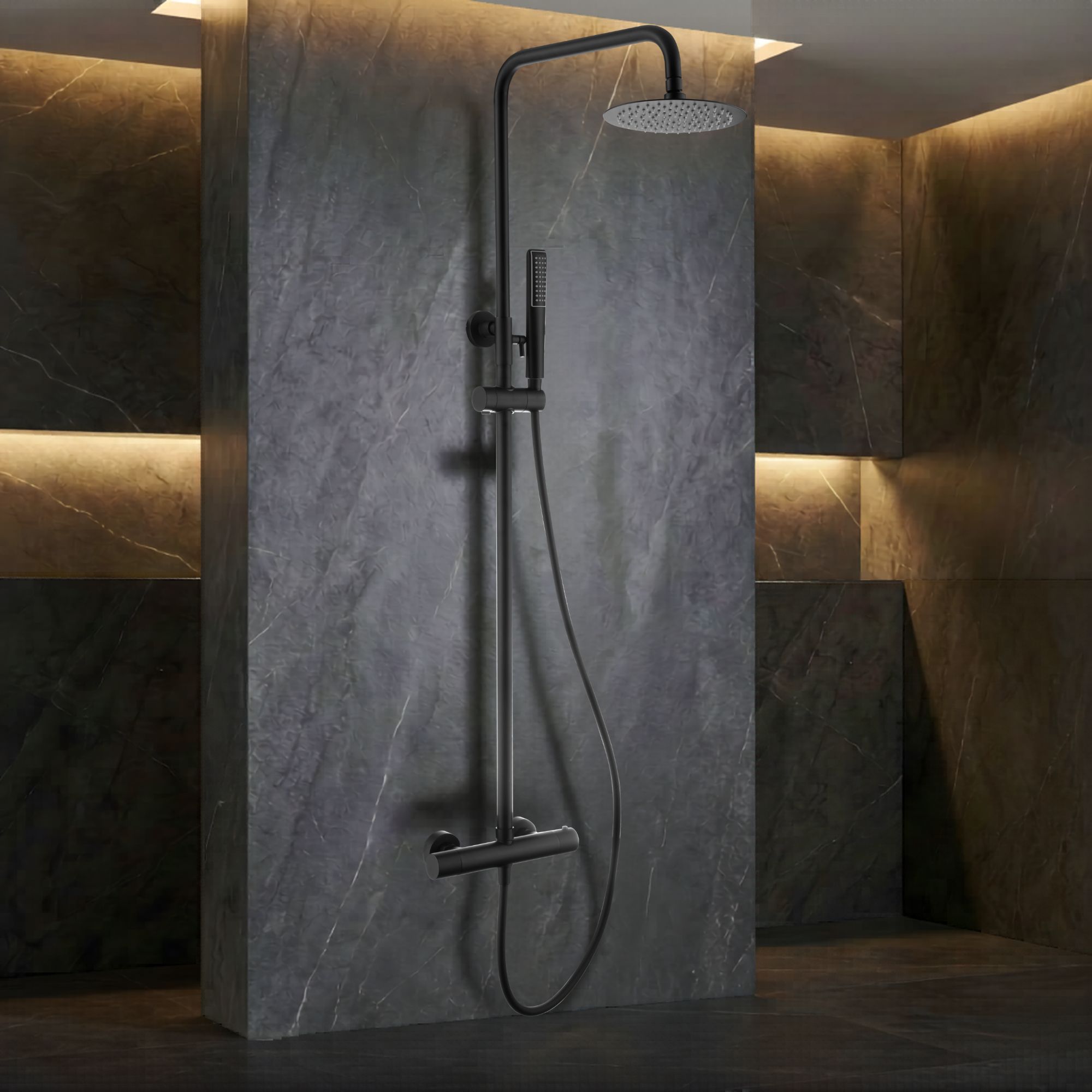 Imex - columna ducha termostática con grifo negro serie nápoles