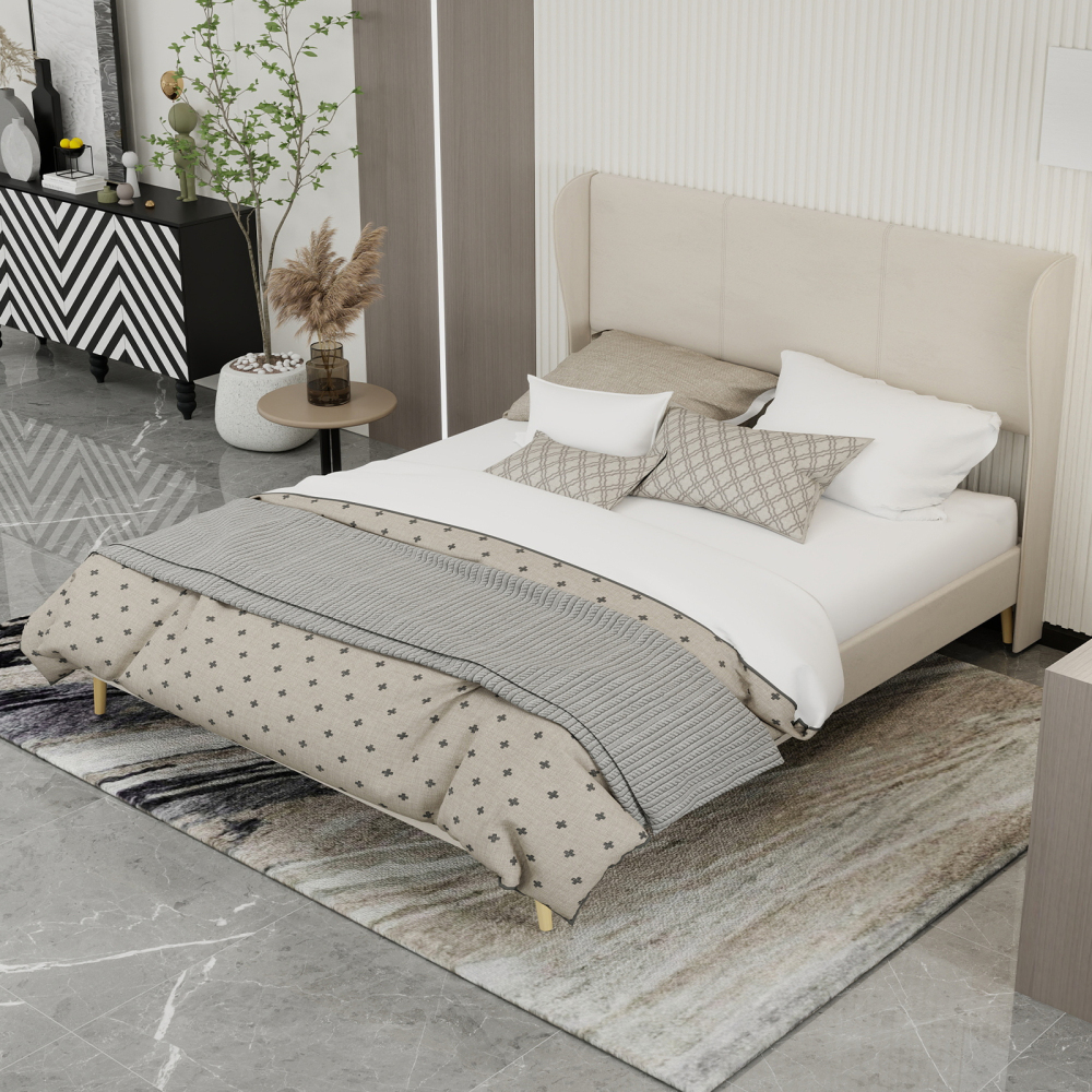Cama tapizada 160x200 cm estructura de tela y metal – color beige
