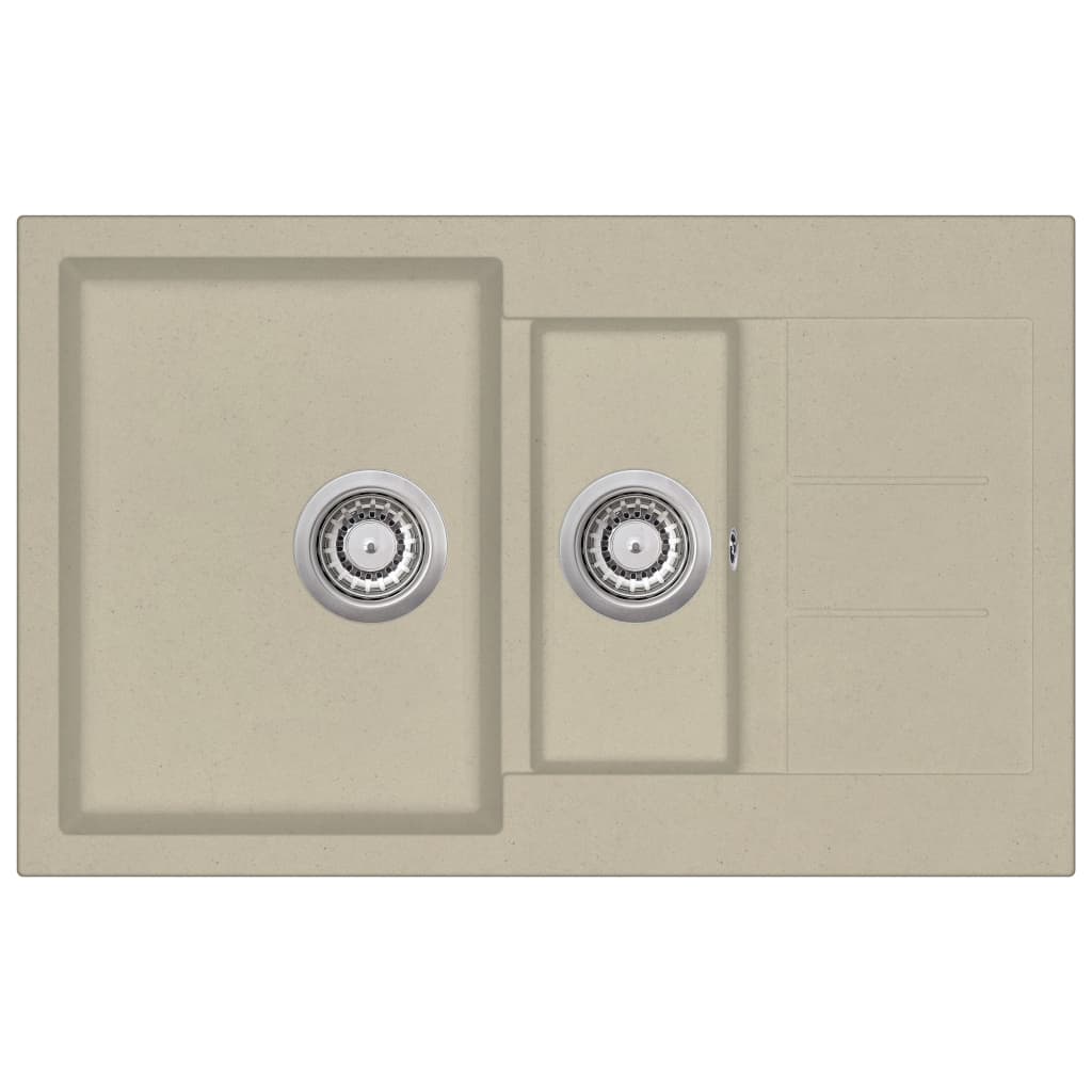Fregadero de cocina de granito beige de dos senos