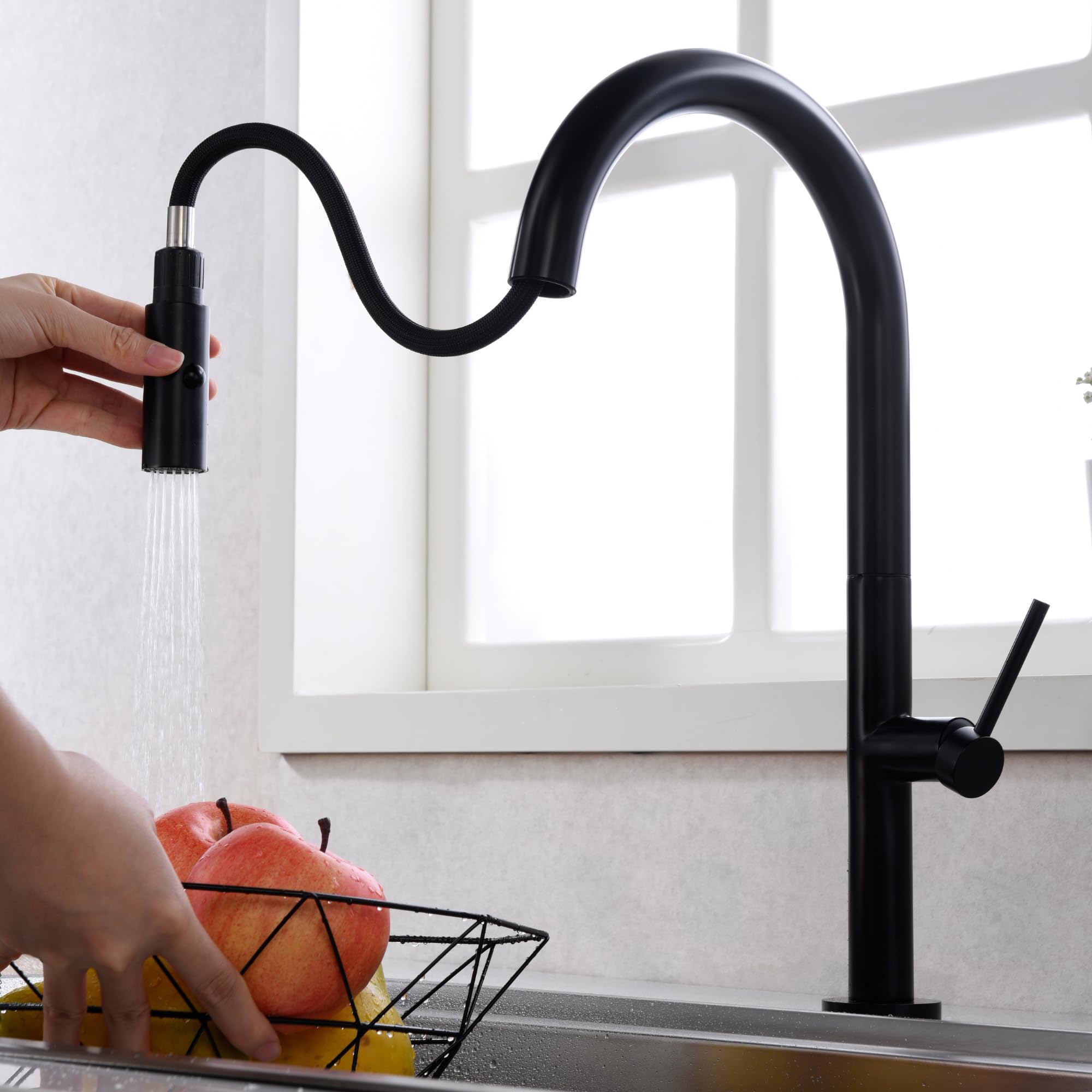 Imex - grifo monomando de cocina extraíble negro serie samoa