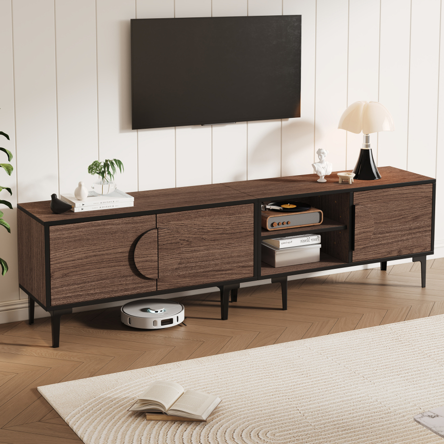 Mueble de tv para salón 3 puertas nogal oscuro 49x180x35cm