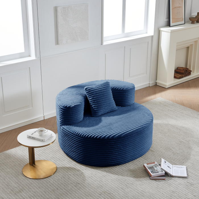 Sillón de suelo acanalado azul para 1 plaza con cojín y diseño compacto