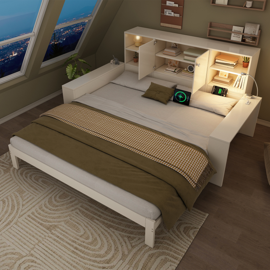 Cama multifuncional 90x200cm con cama nido usb y almacenaje mdf blanco