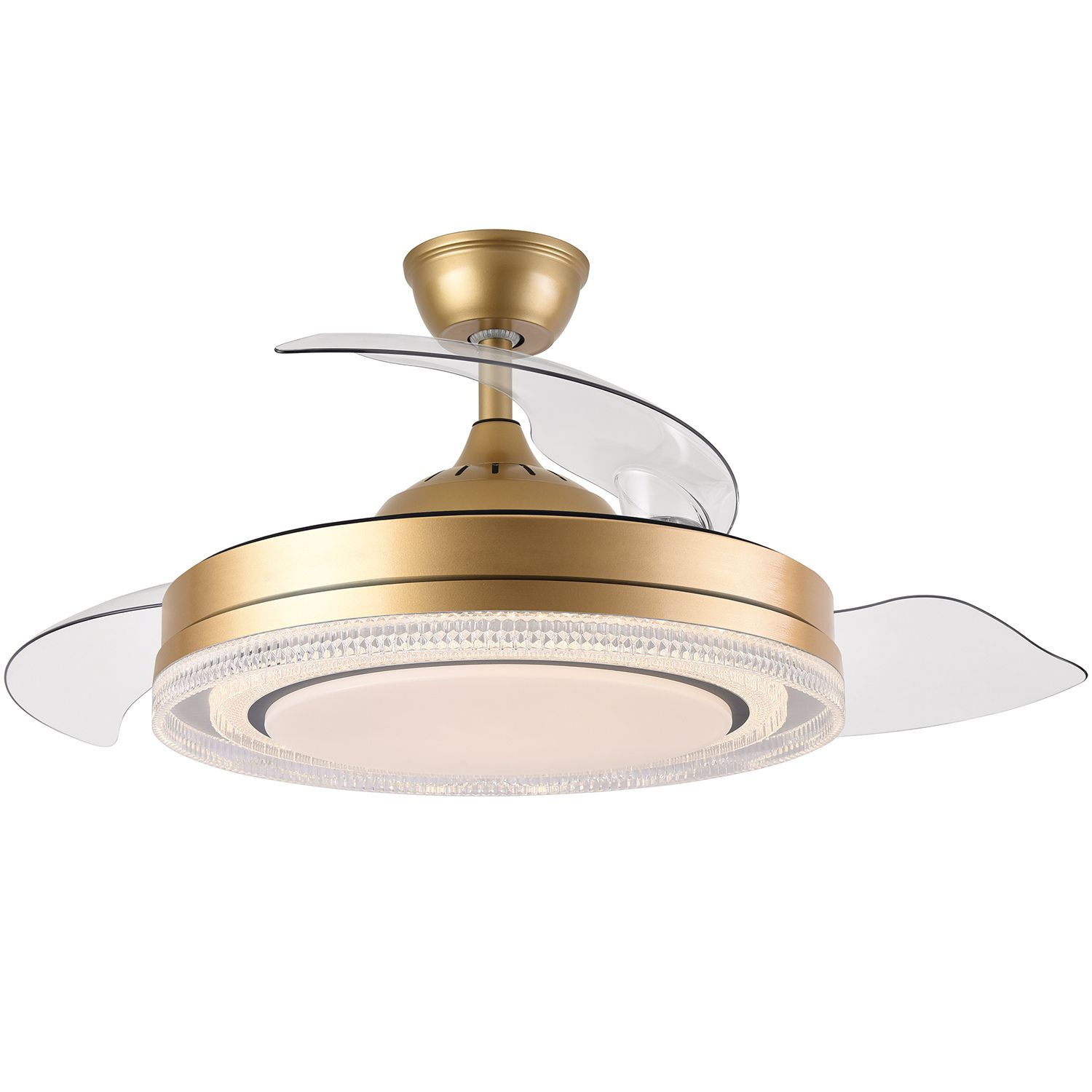 Ventilador de techo con luz whisper dorado, 3 aspas retráctiles