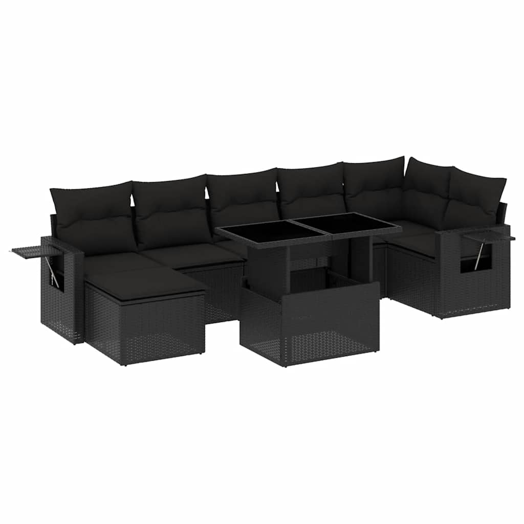 vidaXL set de sofás de jardín 8 piezas y cojines ratán sintético negro