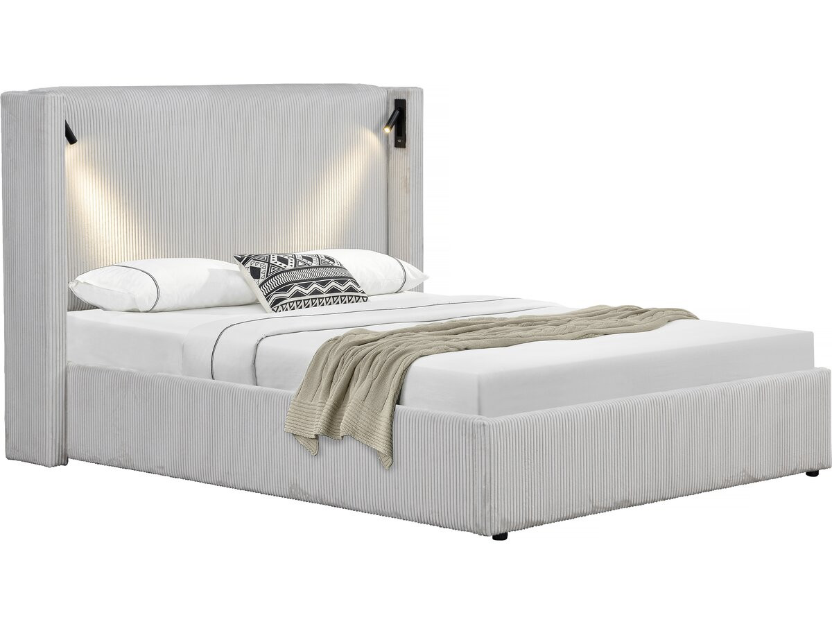 Cama doble de pana con cómoda integrada y lámpara "cortina" - 160 x 200 cm