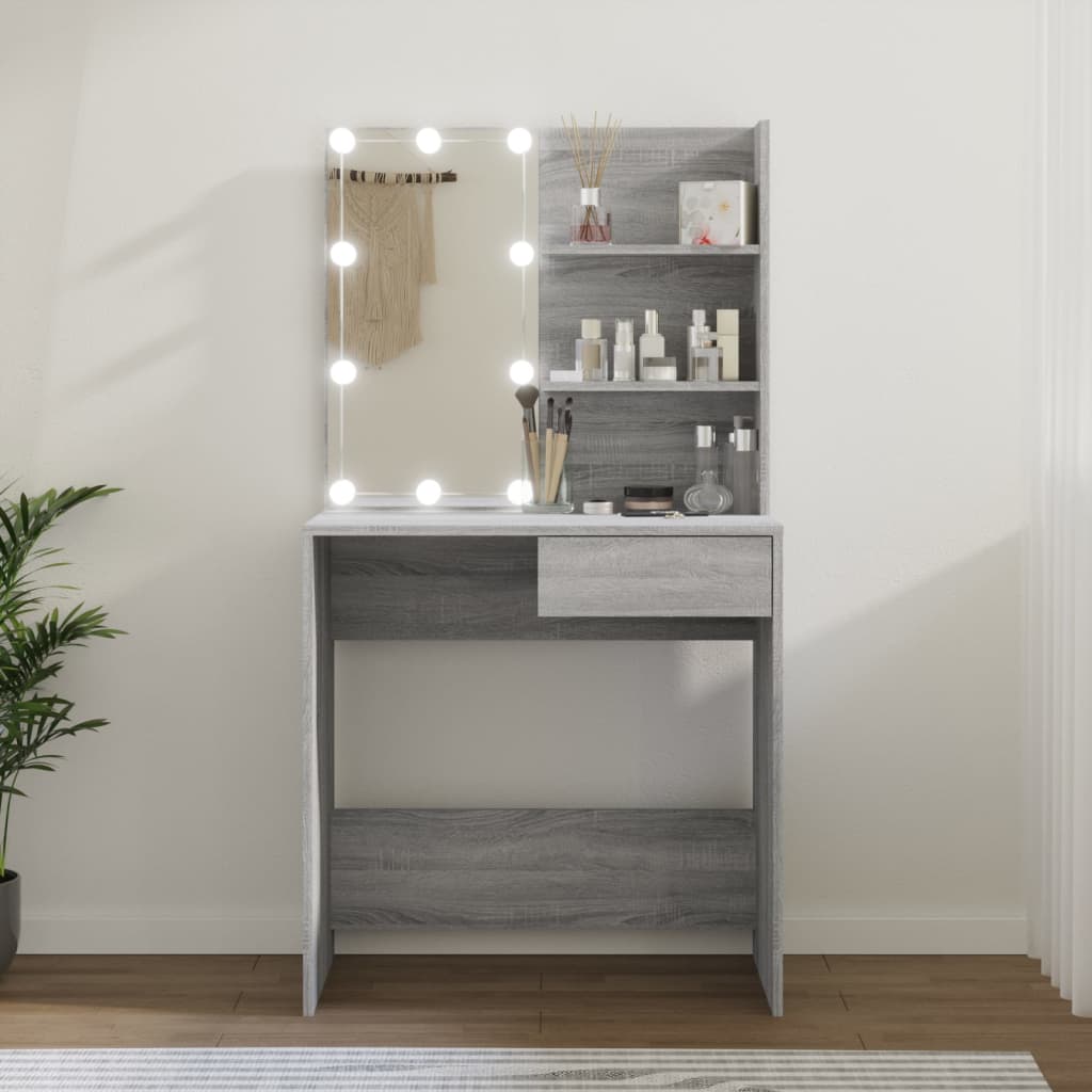 Tocador con LED gris sonoma 74,5x40x141 cm es6410