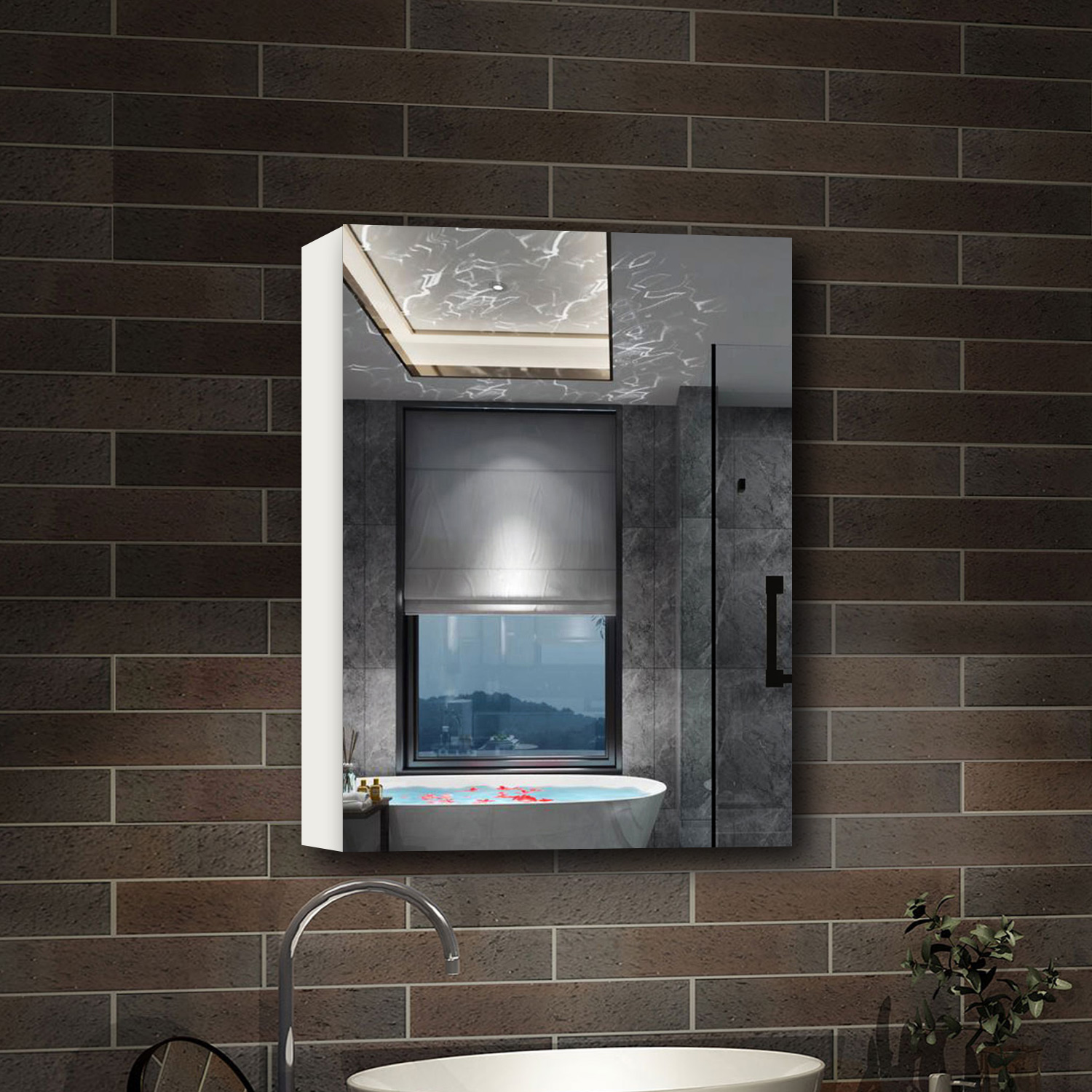 Armario con espejo para baño 70 x 60 cm, gabinete con 3 estantes y 1 espejo