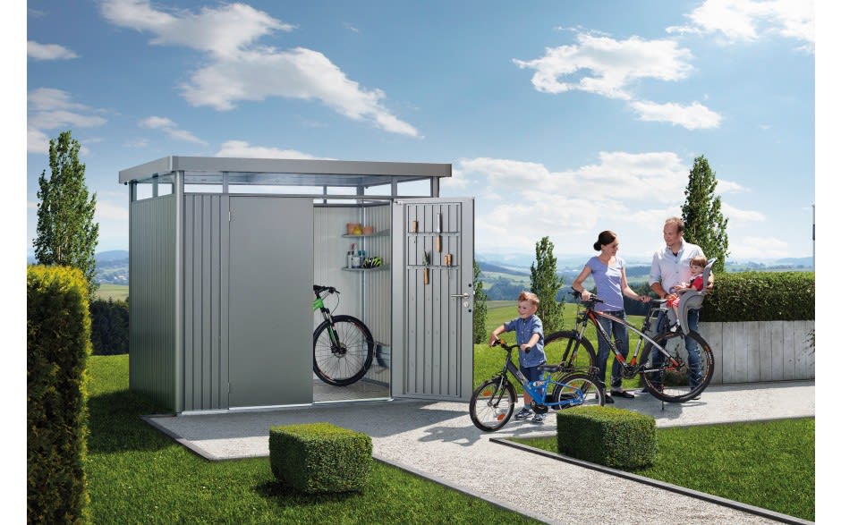 CASETA METALICA BIOHORT JARDIN HIGHLINE H6 COLOR GRIS CUARZO DOBLE PUERTA