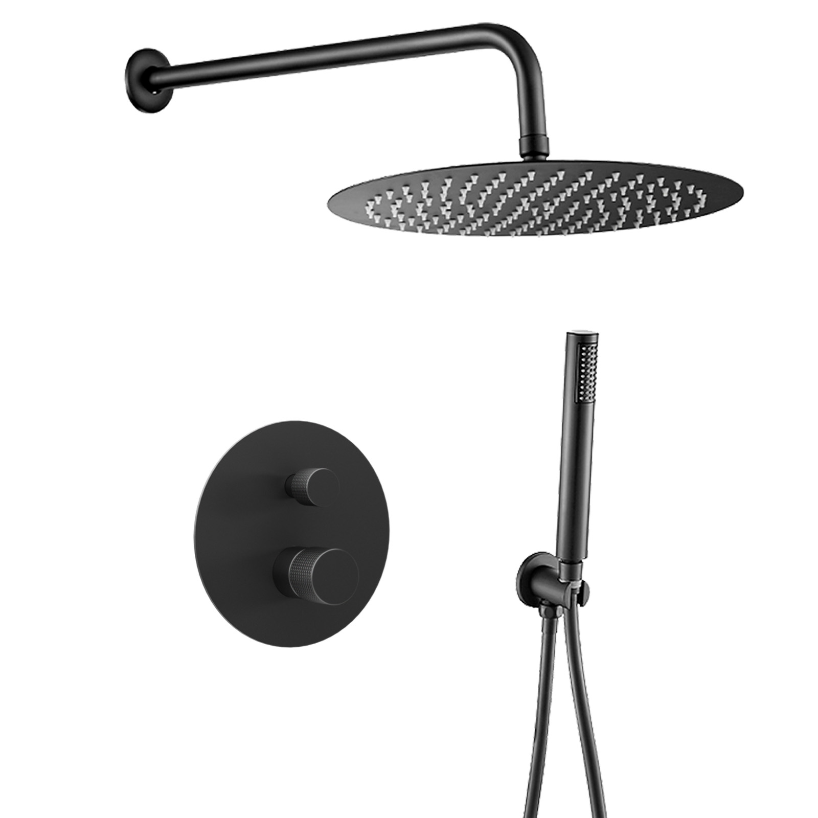 Valaz ducha empotrada pared redonda maneta luxury negro mate - 25cm