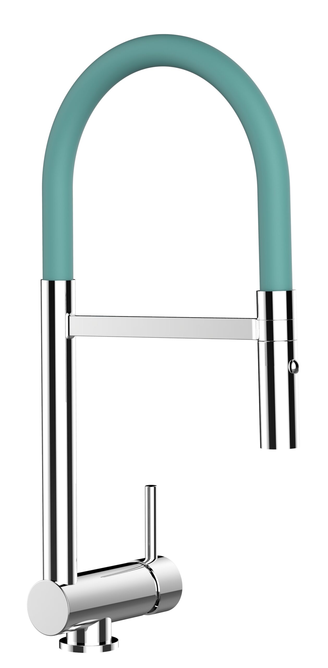 Grifo cocina abatible 6cm cromado caño flexible turquesa ducha 2chorros