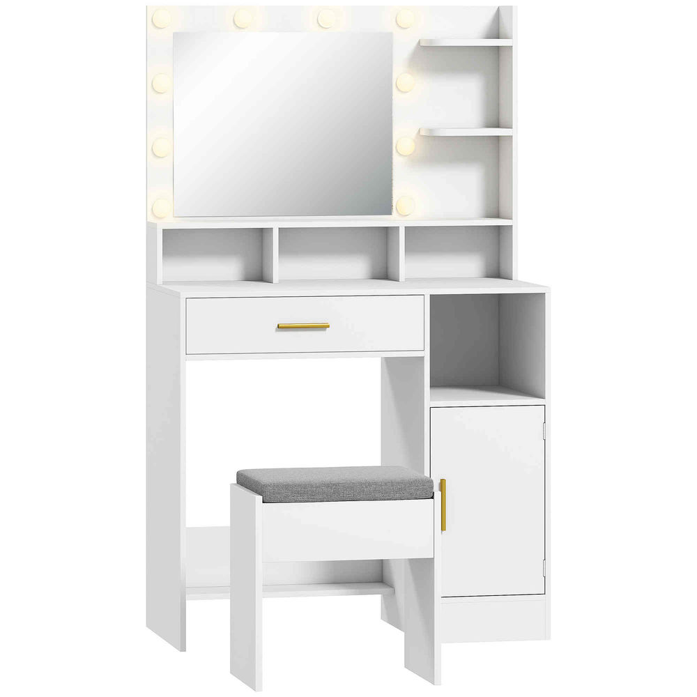 Tocador de maquillaje 80x40x135 cm color blanco Homcom