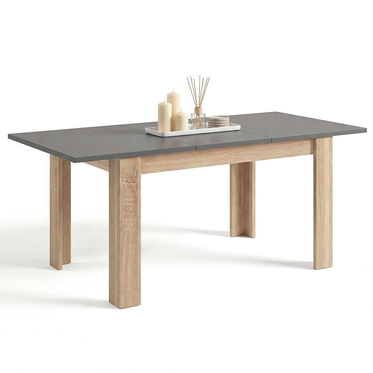 Mesa de comedor extensible 140-190x90 cm sira roble canadian - gris grafito