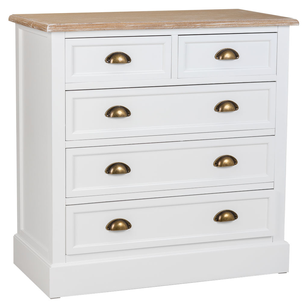 Cómoda de madera de 5 cajónes blanca 80x40x80.5