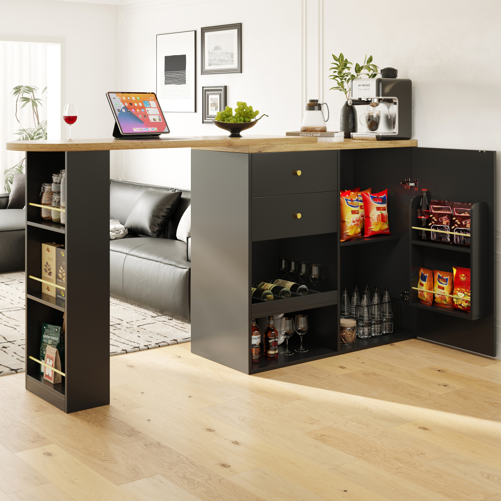 Aparador giratorio modular con 4 cajones negro 102x138x39cm