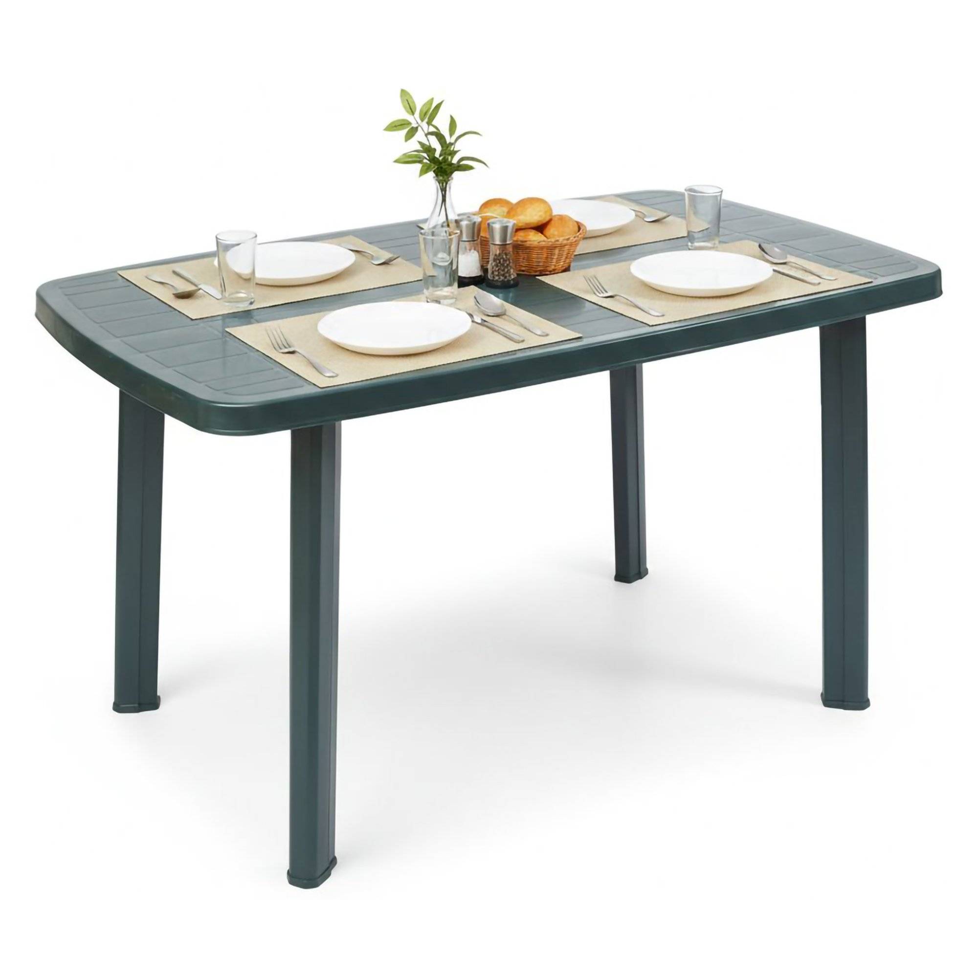 Mesa de exterior greggs, fija, de plástico verde, 137x85x72h cm