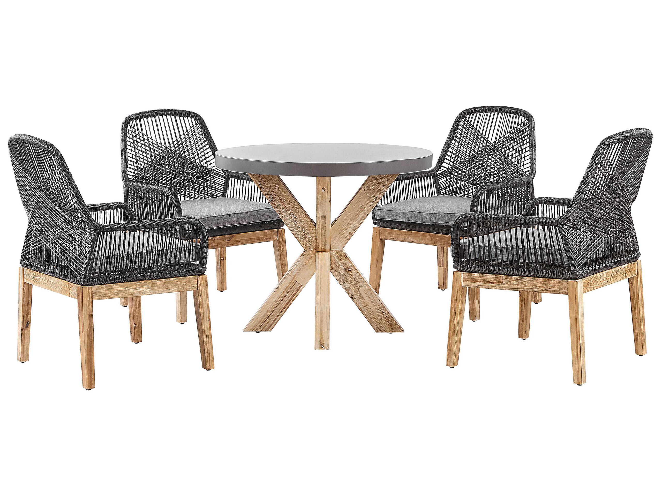 Conjunto de comedor exterior 4 plazas olbia con cojines cemento negro